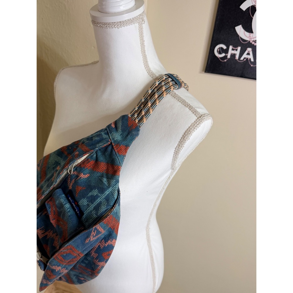 KAVU Rope Bag Blue Orange Southwestern Geometric Canvas Sling Backpack - Picture 3 of 5